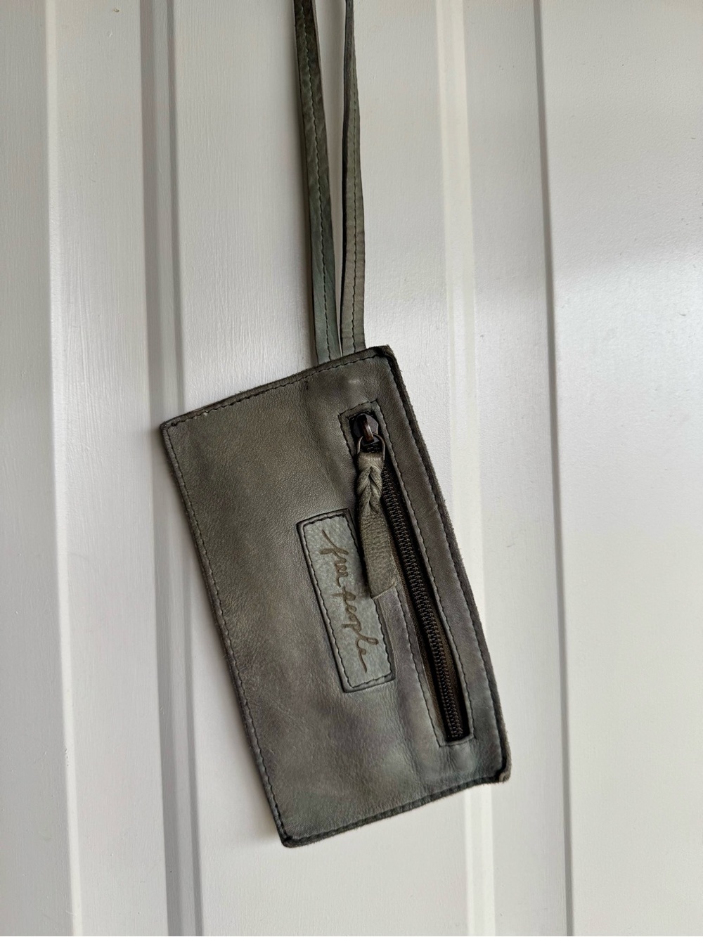 Free People Olive Leather Wristlet with Front Zip Pocket